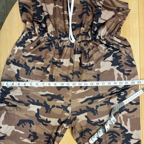 SIZE XL ZESICA JUMPSUIT DRAWSTRING WAIST SLEEVELESS ROMPER BROWN CAMOUFLAGE - Picture 12 of 13